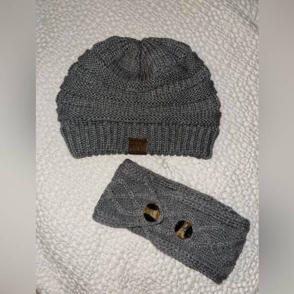 NWOT C.C. Exclusives Adult Cable Knit Beanie & Headband - Dark Gray - Picture 4 of 9